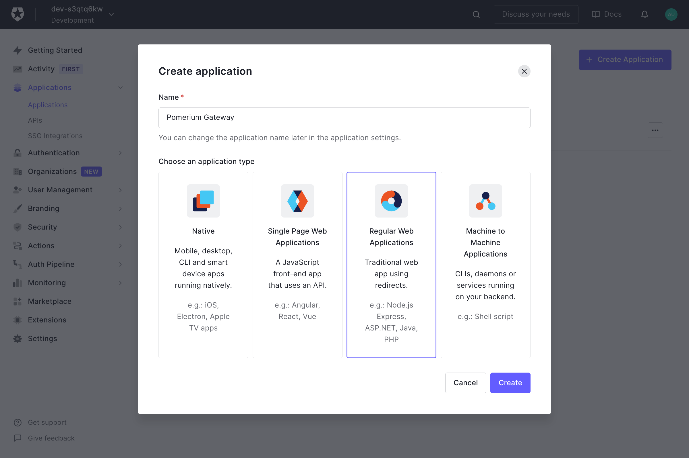 Auth0 Create Application Select Platform