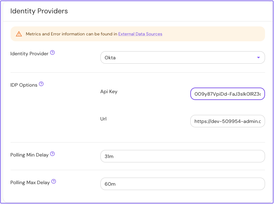 Viewing the Identity Providers settings for a directory sync in the Enterprise Console